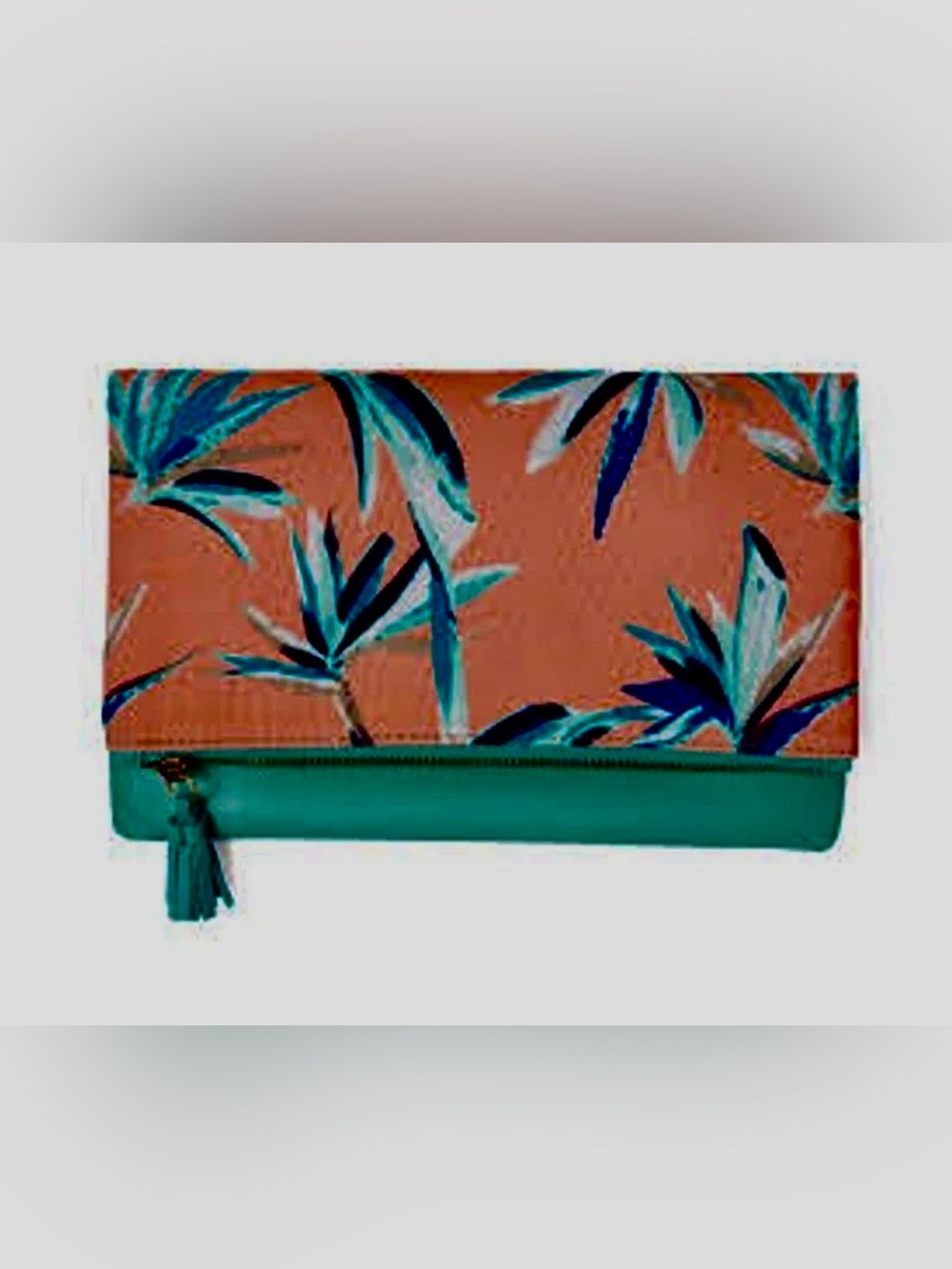 Rachel Pally Coral Floral Print Wristlet with Teal and Aqua Leaves